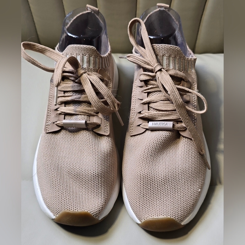 Nautica Shoes Womens 9 Zyla Knitted Low Top Lace Up Sneakers Beige Mesh Fabric - Picture 2 of 13